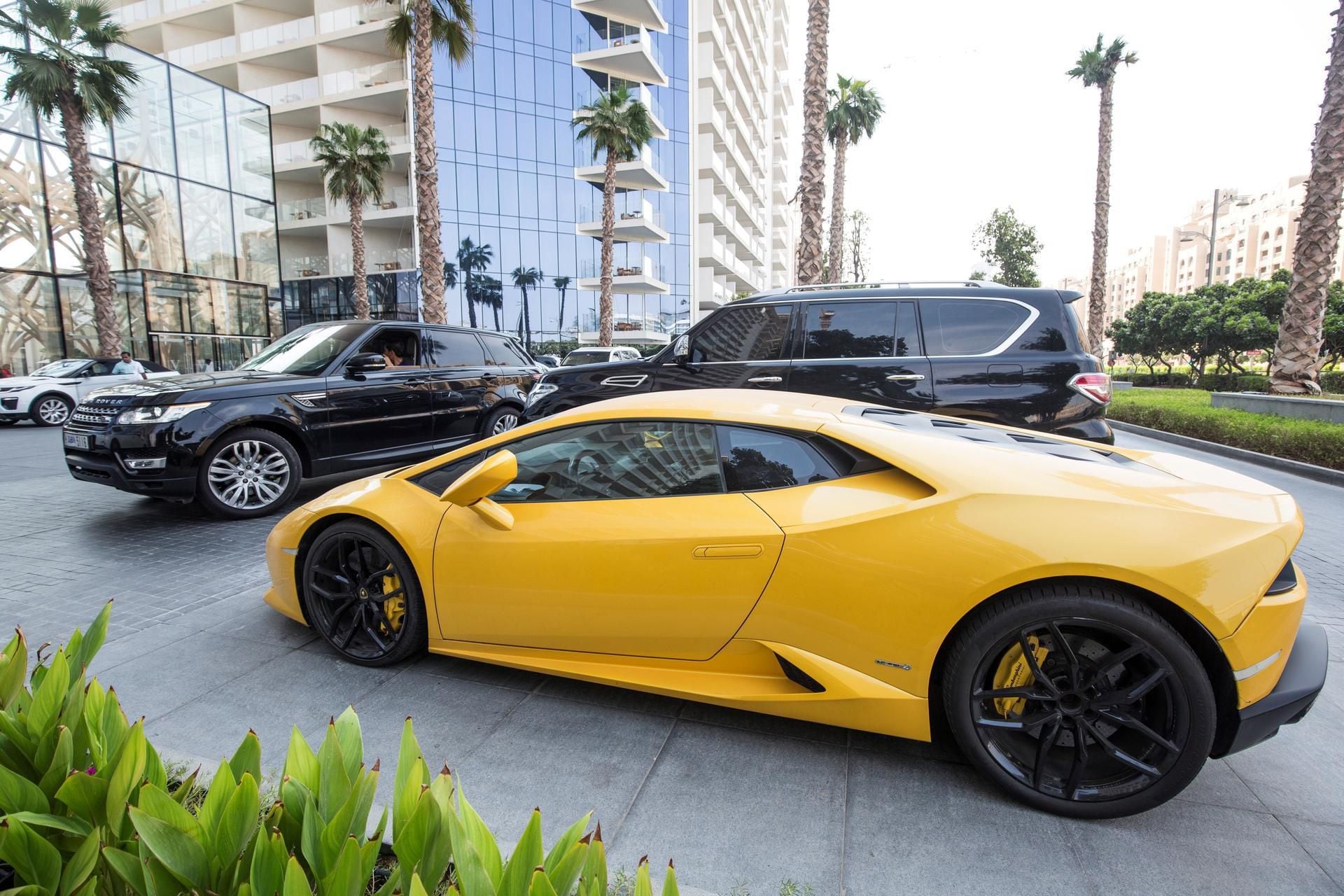 Found: The Lamborghini at the centre of British tourist's Dh170,000  speeding fine gathers dust outside Dubai hotel