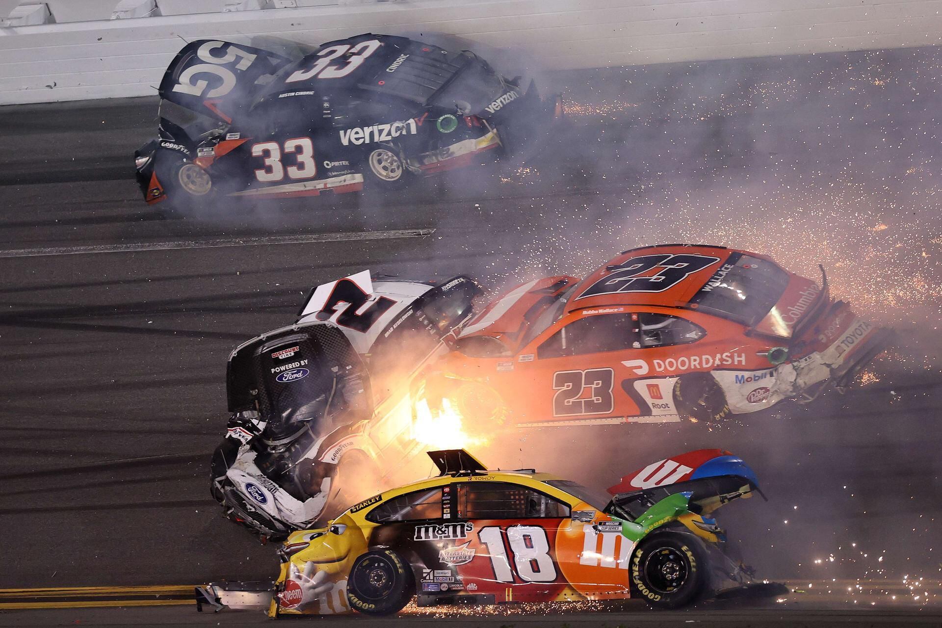 Pandemonium. Chaos. Huge pile up on final lap of Daytona 500 as