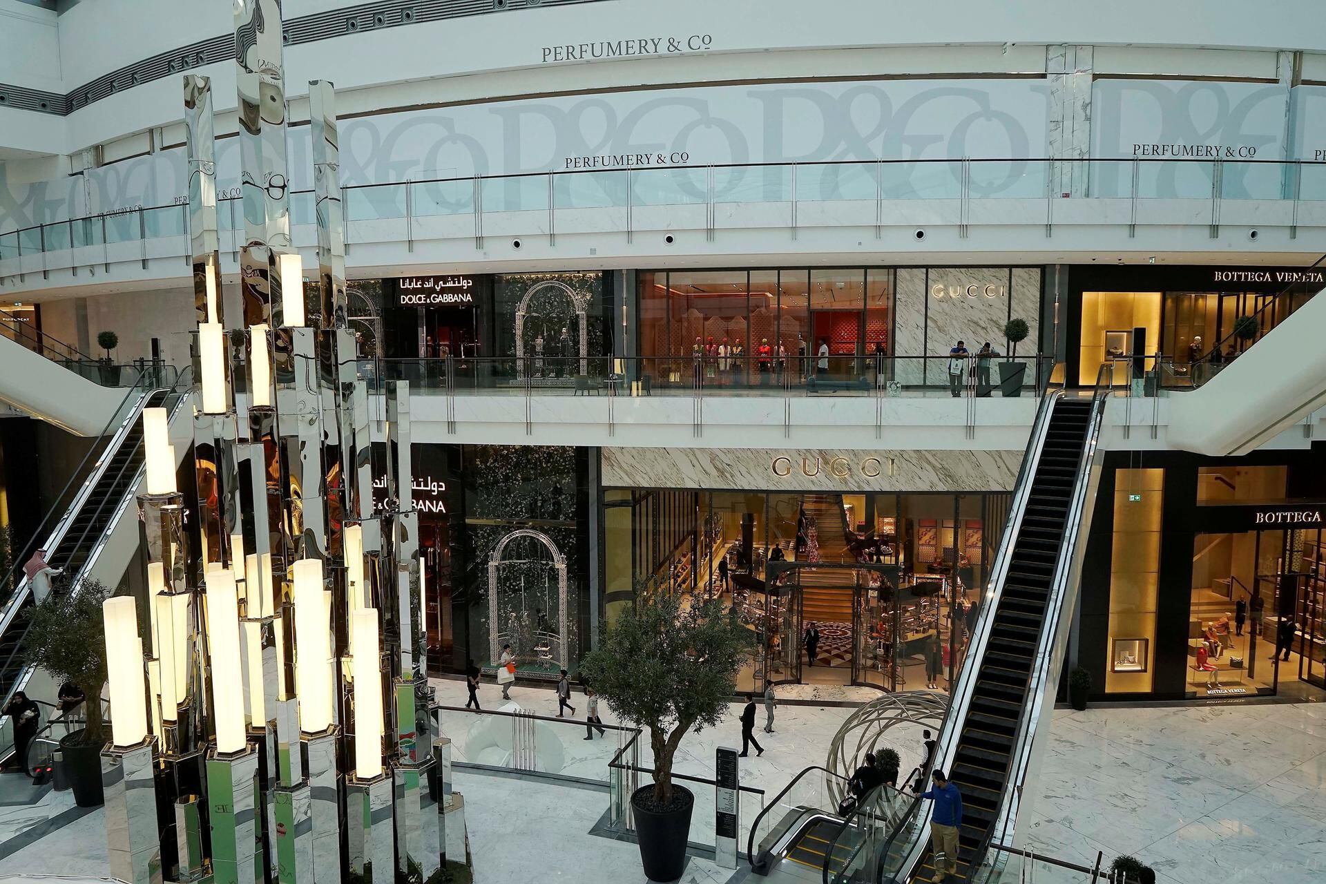 Interior of new extension to the Dubai Mall, the Fashion Avenue , housing  high-end shops and shopping with luxury brands, in Dubai, United Arab  Emirates. UAE