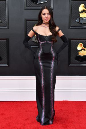 Hailey Bieber's Silk Saint Laurent Slip Dress at the Grammys