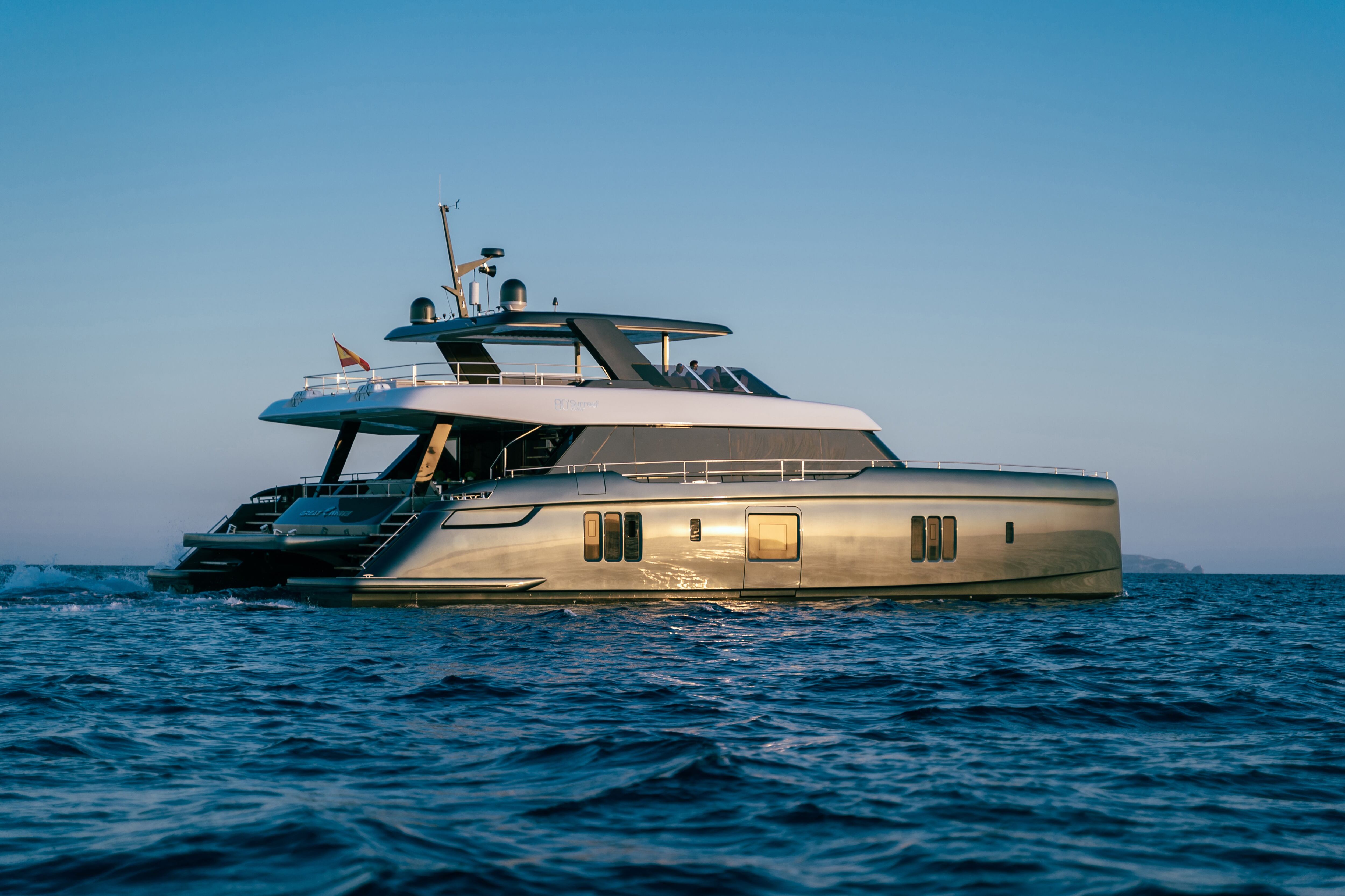 Formula One world champion Fernando Alonso on his Sunreef catamaran